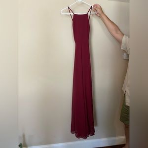 burgundy lulu dress. high neckline with spaghetti straps.
